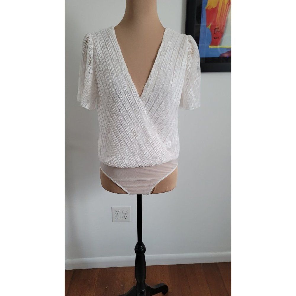 Astr The Label Cream Drape Front Pleated Body Suit Top Small